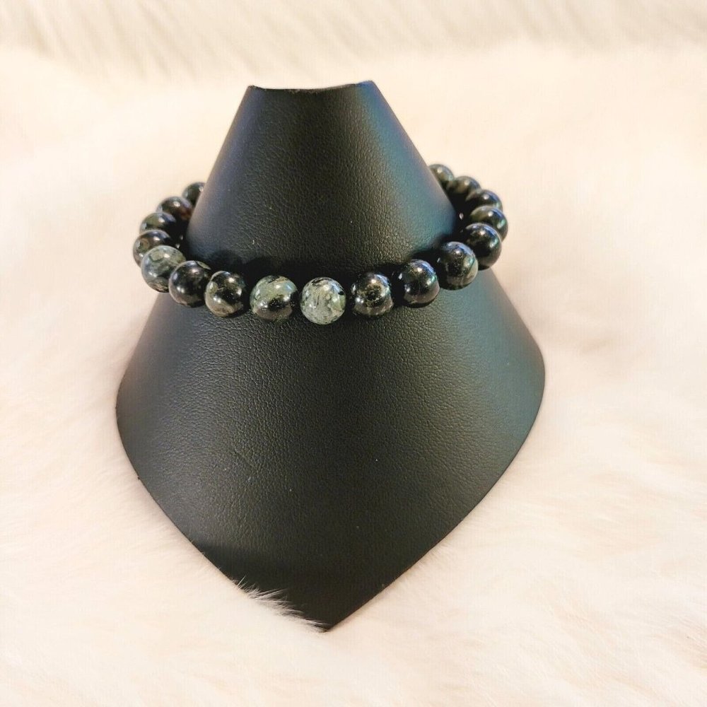 Boho Stretch Bracelet Natural Green Marbled Stone Chakra Healing Beaded 9554